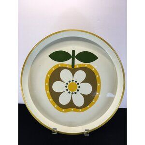 Vintage Country Fair Tray Round Apple Daisy Flower Design Mid Century 14''